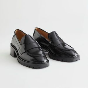 Black heeled loafers